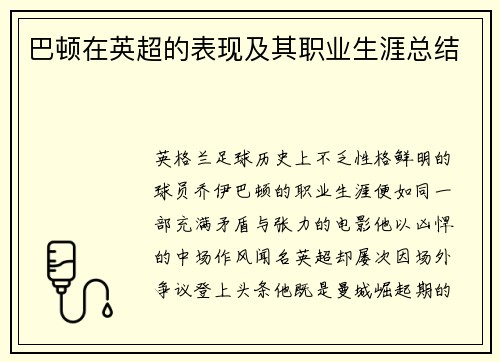 巴顿在英超的表现及其职业生涯总结