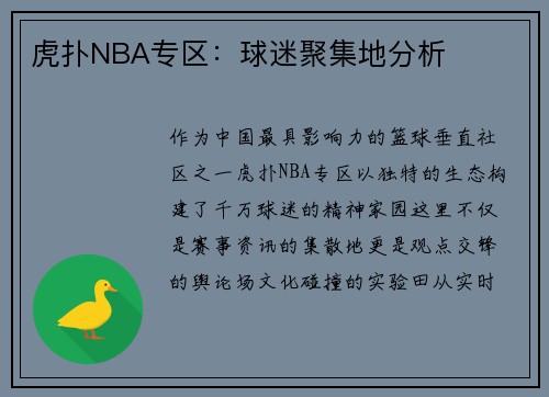 虎扑NBA专区：球迷聚集地分析